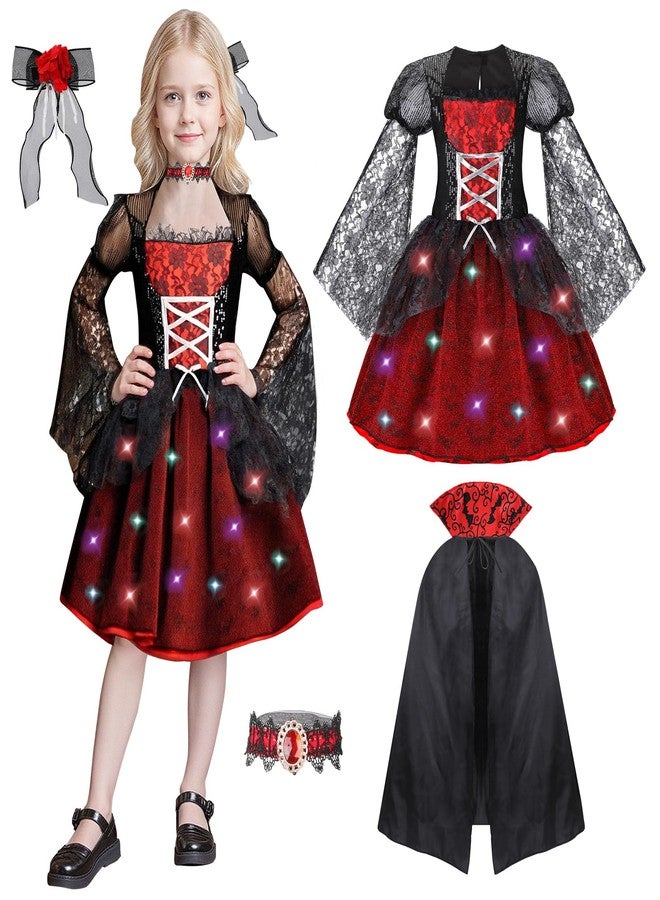 LOYO Vampire Costume for Girls - Light Up Halloween Costumes for Toddler Girl with Cape, Hair Clip, Choker, Dress Up for Kids (3-4 Years) - Image 1